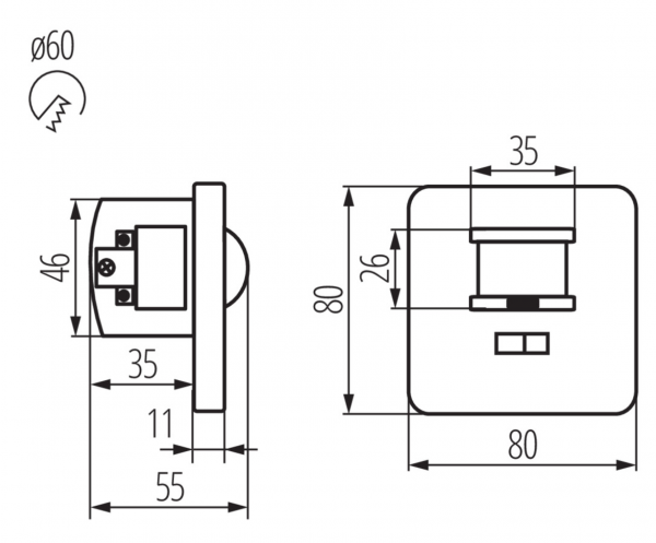 Kanlux - Bewegungsmelder (MARID JQ-L) erkennung bis 12m PIR